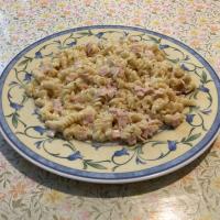 Nudeln mit Sahnesoße und Putenbrust