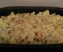 Kohlrabi-Kartoffel-Auflauf mit Basilikumsauce