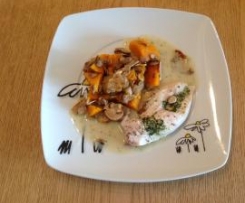All-in-one Hähnchenbrust mit Kürbisgemüse und Pilzen