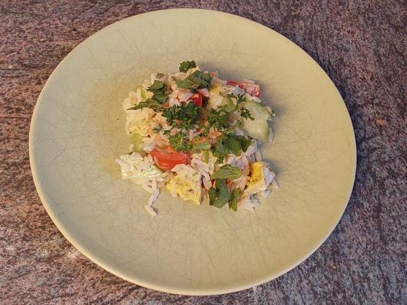 Reis - Salat - mit Omelettstreifen