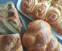 Nusszopf, Hefezopf und Schneckennudeln in einem Aufwasch