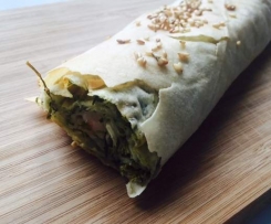 Spinatkopita mit Feta und Gambas