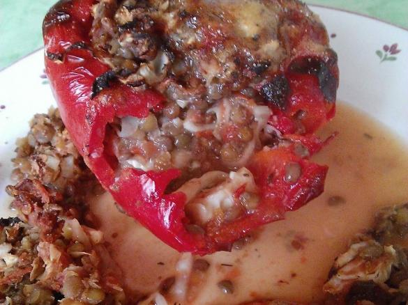 gefüllte Paprika mit Kraut, Linsen und Käse - vegan - veggie - low fat - Eiweiß - fitness - gesund