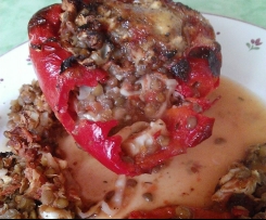 gefüllte Paprika mit Kraut, Linsen und Käse - vegan - veggie - low fat - Eiweiß - fitness - gesund