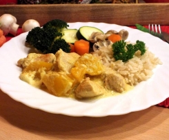 Putenfilet in Currysauce mit Pfirsichen