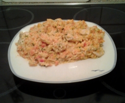 Variation Hähnchen mit Paprika-Möhren-Reis & Sauce