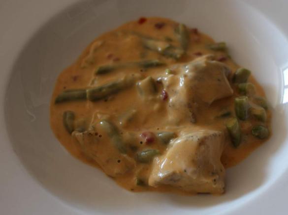 Geschnetzeltes mit Bohnen und Speck