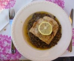 Linsengemüse mit auf der Haut kross gebratener Havelzander oder Wildlachsfilets