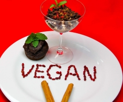 Vegane Vanillepudding mit Schoko-Muffins FETTARM und Goij Beeren 