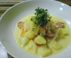 Kartoffel-Fenchel-Eintopf mit Curry und Mettendchen