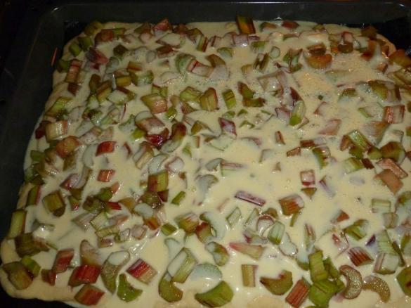 Rhabarberkuchen mit feiner Mandel - Rahm - Haube