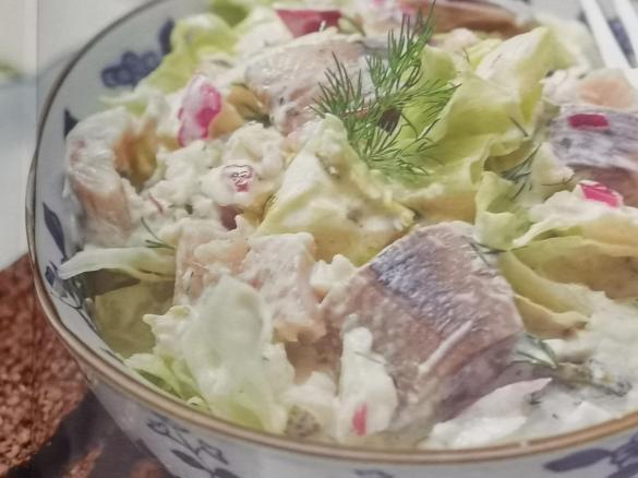 Matjes-Apfel-Ragout mit Eisbergsalat