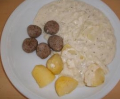 All-in-one Putenbratwurst-Bällchen mit Kartoffeln & Rahmkohlrabi