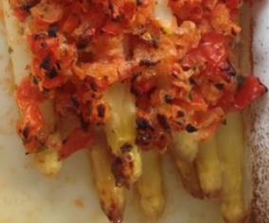 Spargel mit Tomaten-Parmesan-Kruste