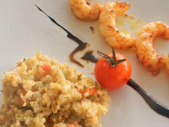 Orangen-Cava-Risotto mit Garnelen