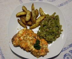 Rumpsteak mit Knusperktuste,Speckbohnen und Rosmarinkartoffeln