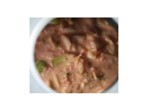 Hähnchenbrustfiletstreifen in Fenchel-Orangen-Dattelsauce mit Reis