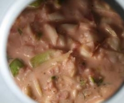 Hähnchenbrustfiletstreifen in Fenchel-Orangen-Dattelsauce mit Reis