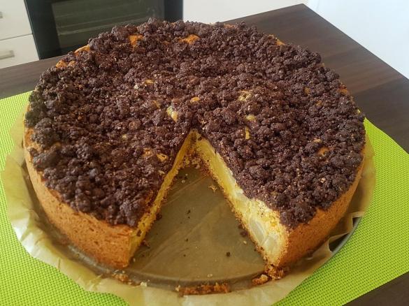 Birnen-Rahm-Kuchen mit Schoko-Nuss-Streusel