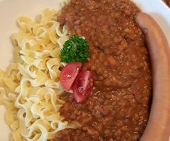 Linsen mit Spätzle und Saitenwurst