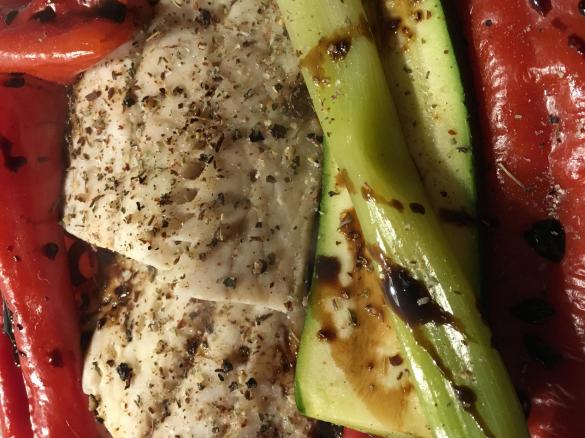 gedünstetes Balsamico Gemüse mit Limetten Seelachs  - HCG Diätphase