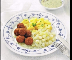 Bratwurstbällchen mit Kohlrabi und Kartoffeln (Finessen 03/2014)