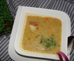 Suppe vom Spitzkohl mit Chorizo und Kabeljau