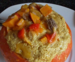 Gefüllter Curry-Kürbis mit Rindfleisch