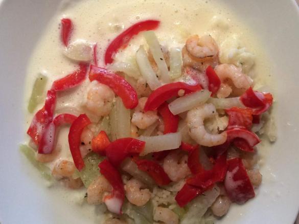 Garnelen -Gemüse mit Reis oder Nudeln