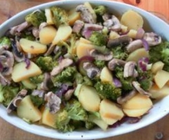 Brokkoli-Schnitzel-Pfanne mit Quark-Dip