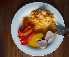 Variation von Schweinefilet mit Karottensoße