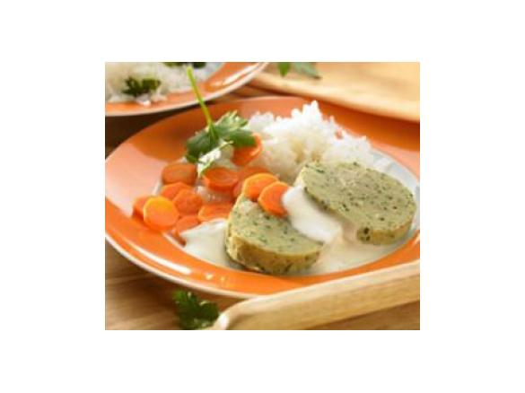 Geflügel-Kalbfleisch-Rolle mit Beilagen