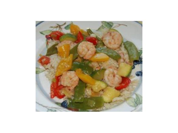 Chinesisches All-In-Menue Garnelen mit Gemüse und Reis, low fat