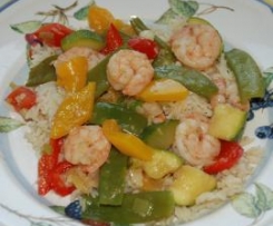 Chinesisches All-In-Menue Garnelen mit Gemüse und Reis, low fat
