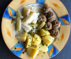 all-in-one Hackbällchen mit Kohlrabi und Kartoffeln