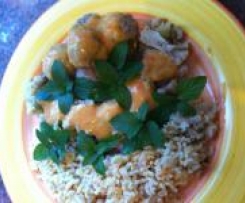 WW Hackbällchen mit Blumenkohlreis und Currysauce 