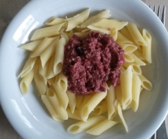 Rote Bete-Sesam-Soße ~ milchfrei, ohne Soja, vegan ~ zu Nudeln