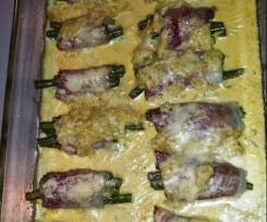Bohnen im Speckmantel - mit Sahne und Parmesan überbacken
