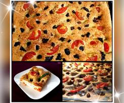 Andrea's Focaccia mit Tomaten Oliven und Kräutern