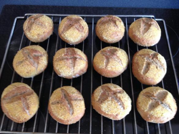 Dinkelvollkornbrötchen mit 5 Körnern, Vorteig u. Quellstück