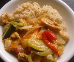 Honig-Sesam-Hähnchen mit Gemüse und Reis - all in one, kalorienarm! Rezept des Tages am 2.3.2015