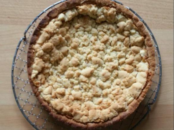 Variation von Apfelkuchen mit Pudding und Streusel