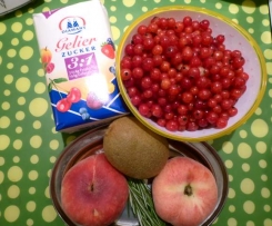 Johannisbeer-Pfirsich-Kiwi-Marmelade mit frischem Rosmarin