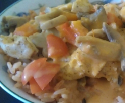 Hähnchen mit Tomatenreis und Paprika - all in one