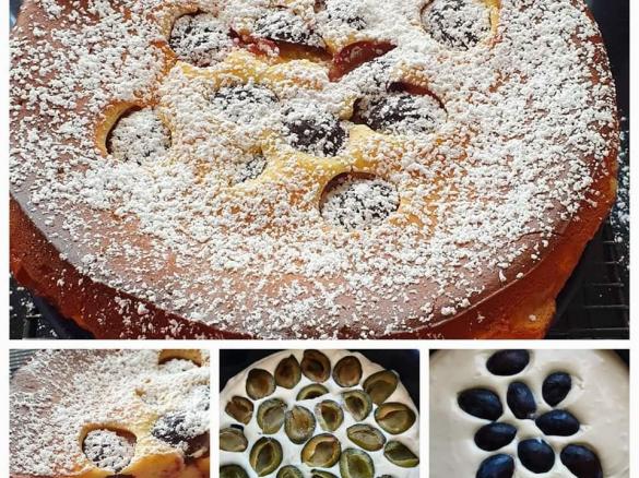 Käsekuchen mit Zwetschgen ohne Boden