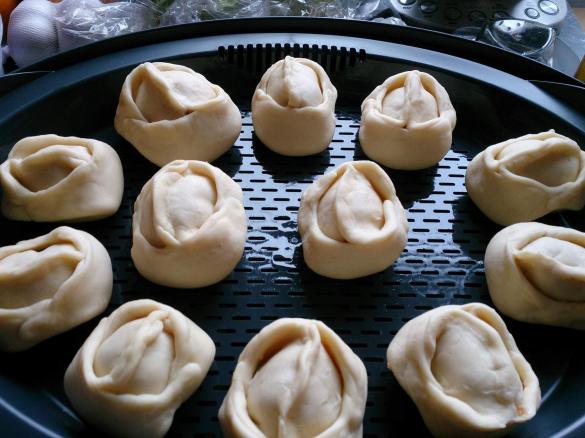 Manti / Manty / russisches Gericht / gefüllte Teigtaschen