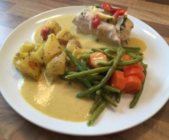 Gefüllter Lachs an Gemüße mit Mangosauce