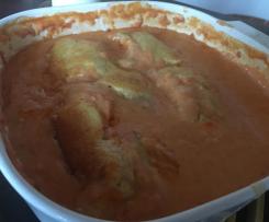 Variation Überbackener Maultaschen-Auflauf mit Tomaten