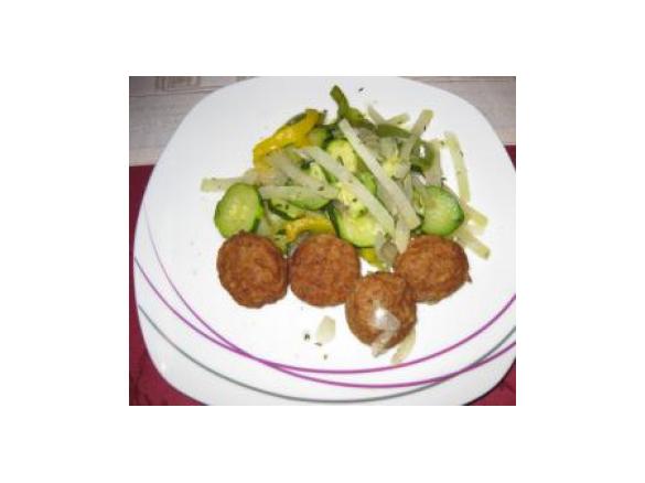 (SIS Abend Gericht)       Kohlrabi -Zucchini -Paprika Gemüse mit Mini Frikadelen  