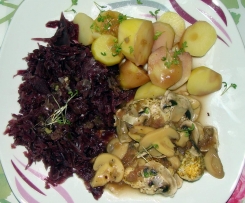 Huhn in Marsalasauce mit Kartoffeln und Rotkohl (weight watcher, all in one)